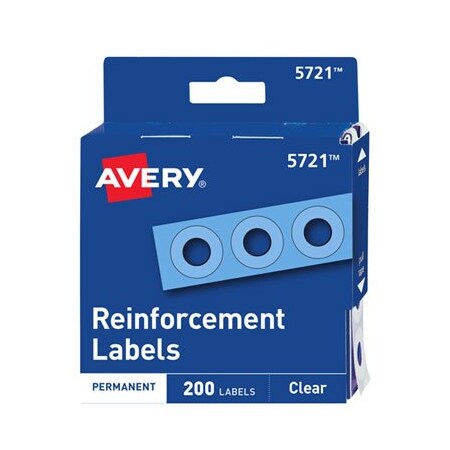 Avery Dennison Avery, DISPENSER PACK HOLE REINFORCEMENTS, 1/4in DIA, CLEAR5721, 200PK 05721